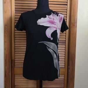 NWOT Desigual Women's Orchid Graphic Tee Shirt Size Large